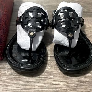 Tory Burch Black Patent Miller Sandal EUC